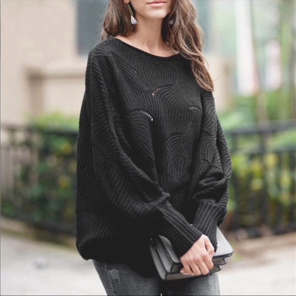 Boho Knit Sweater Scalloped Crochet - WHITE - Picture 7 of 15